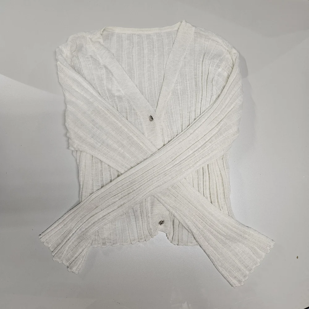 White Ribbed Cardigan - Picture 1 of 4